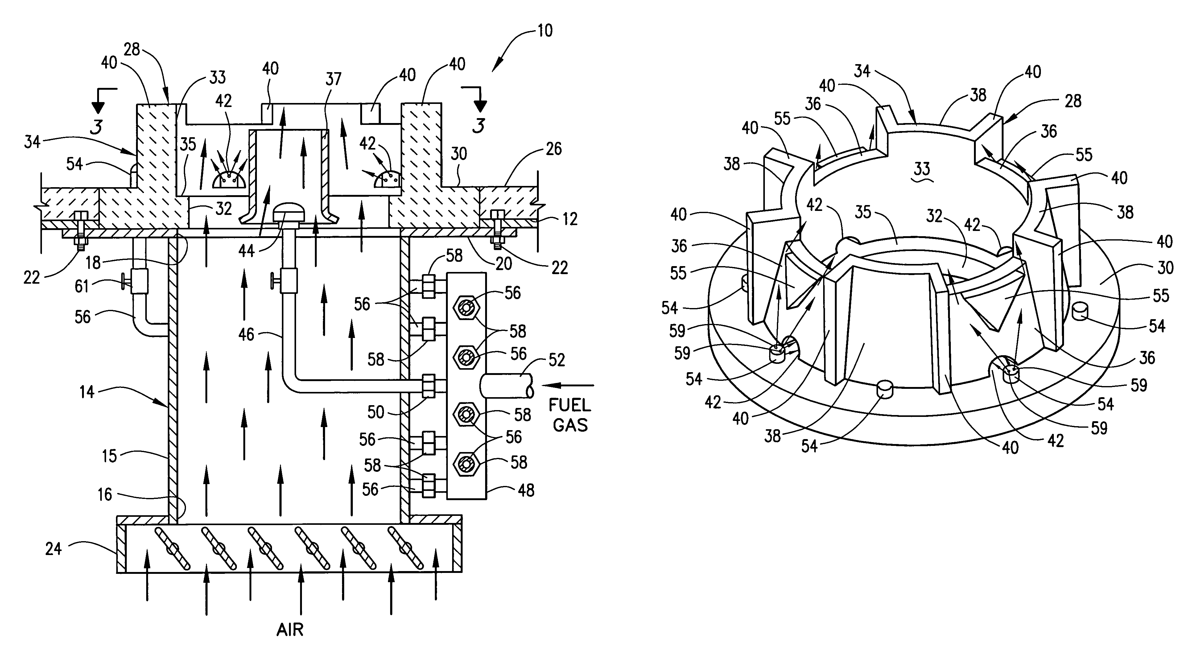 Compact low NO<sub>x </sub>gas burner apparatus and methods