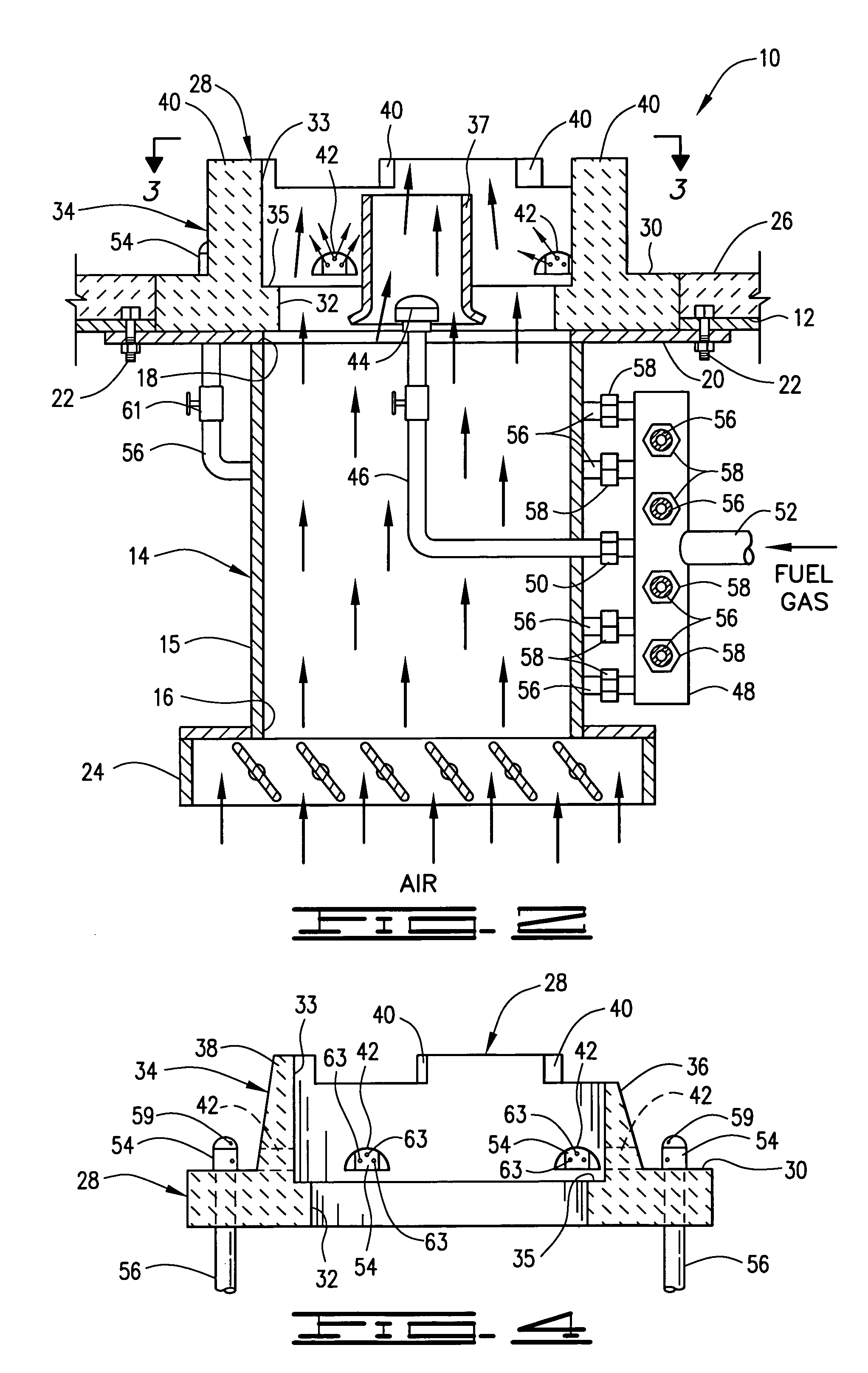 Compact low NO<sub>x </sub>gas burner apparatus and methods