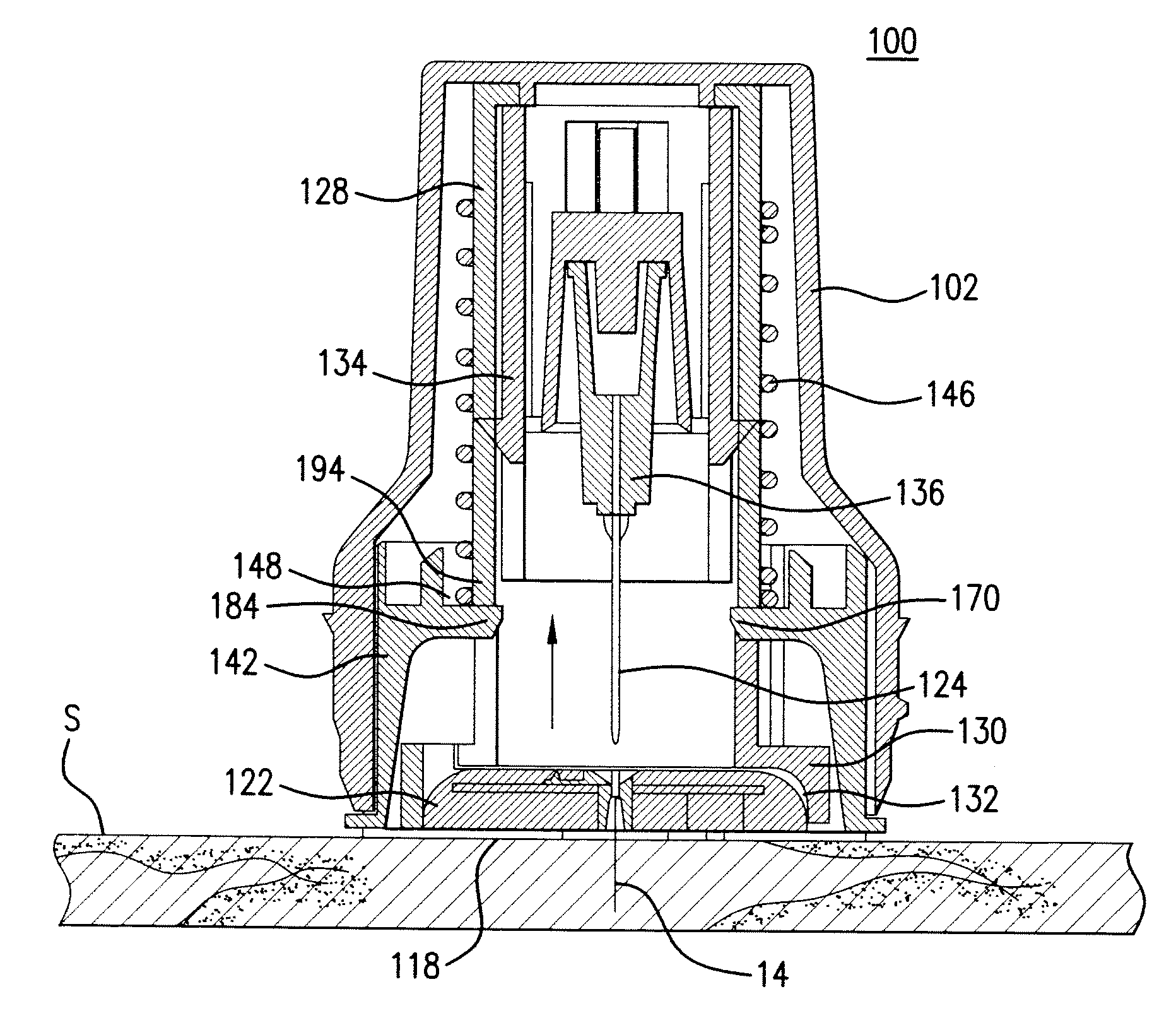 Analyte sensor and apparatus for insertion of the sensor