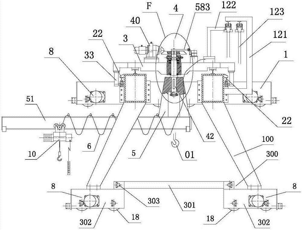 Semi-portal-frame bridge type cantilever crane with lifting trolley and balance end beam