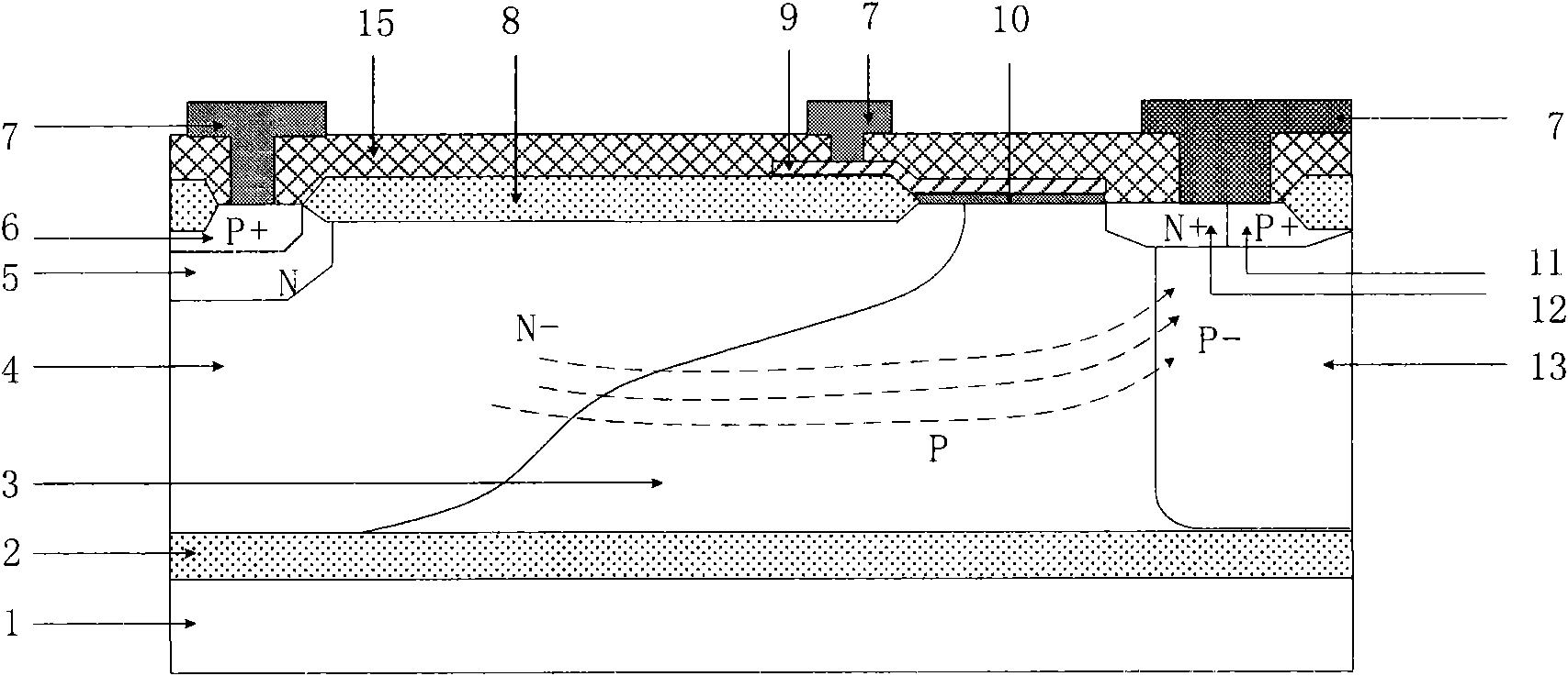 N-type lateral insulated gate bipolar device capable of reducing hot carrier effect