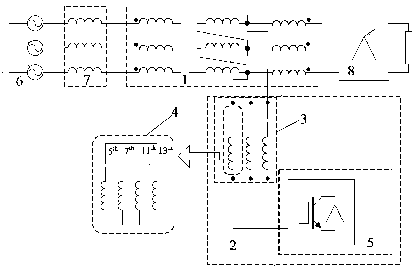 Mixed induction type active electric power filter system