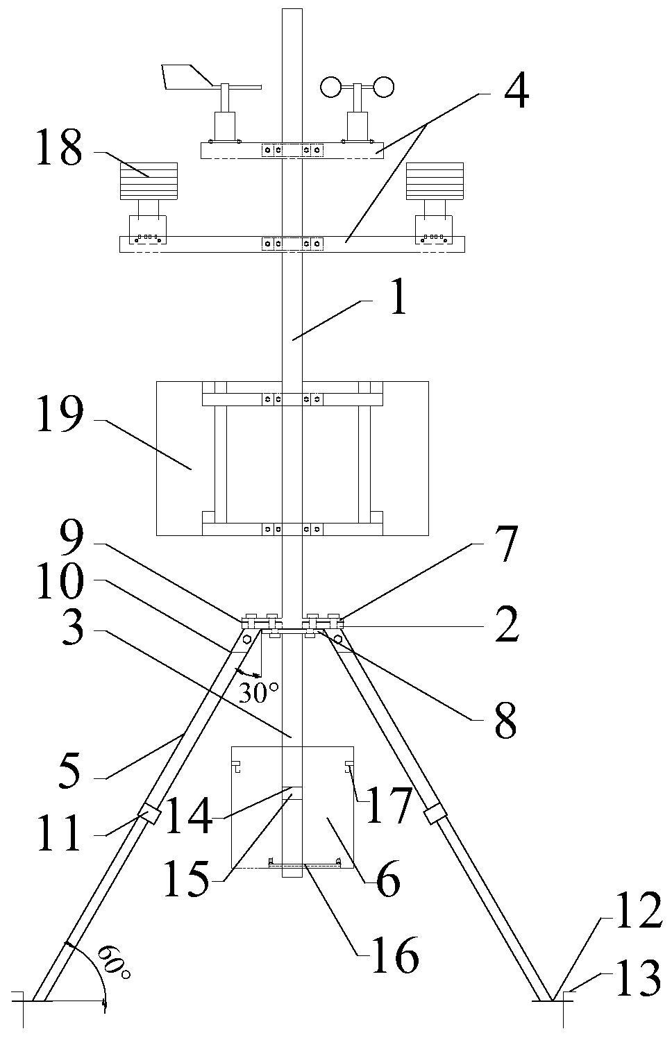 Assembled bracket for carrying monitoring equipment outdoors