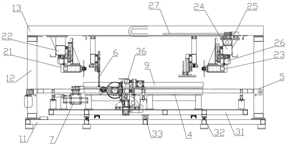 Wooden door four-side saw with trough-shaped workbench and sawing method thereof