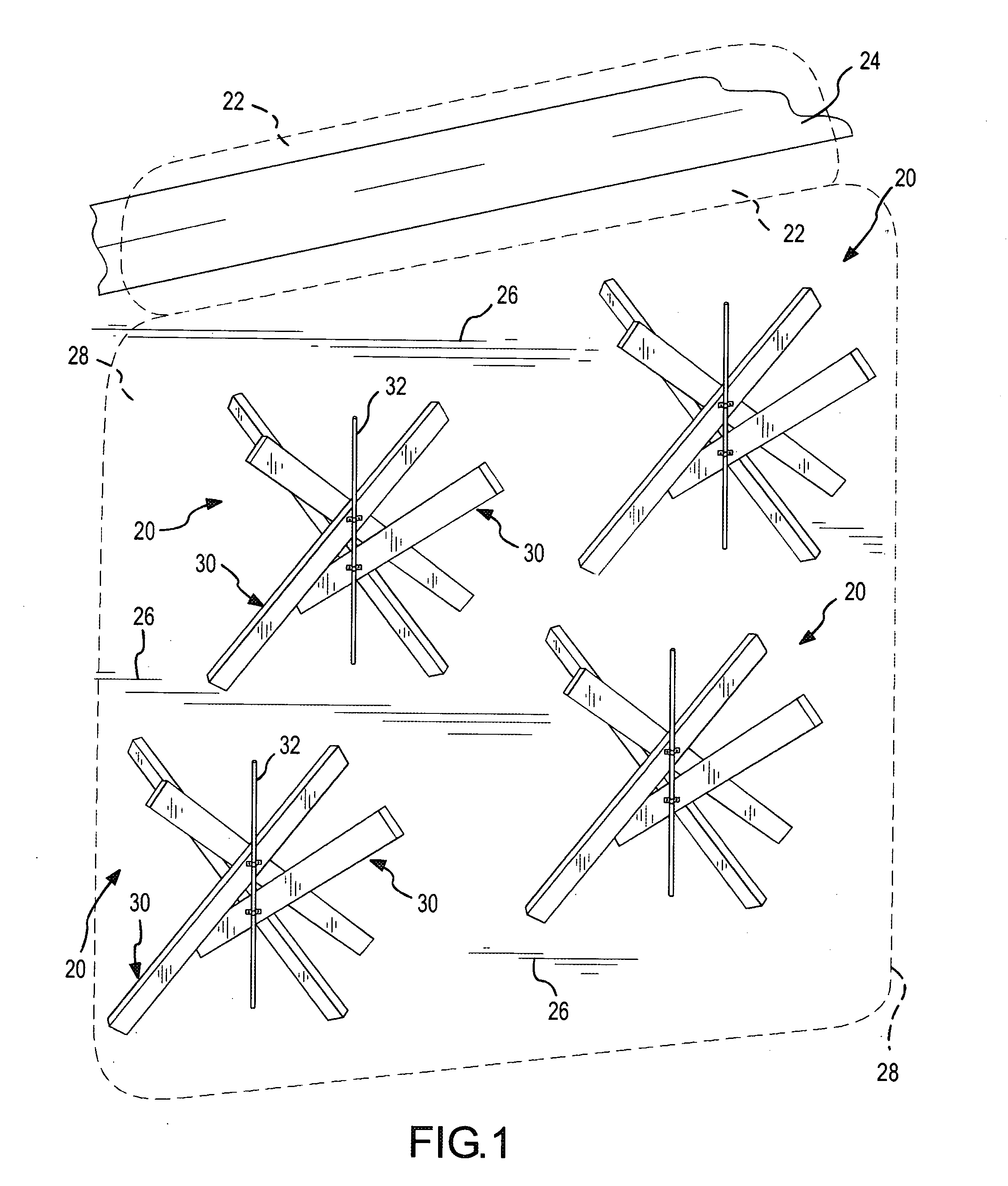 Tetrapod control device and method for stabilizing, depositing and retaining windblown particles
