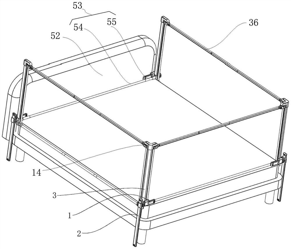 Bed guardrail supporting structure and bed guardrail