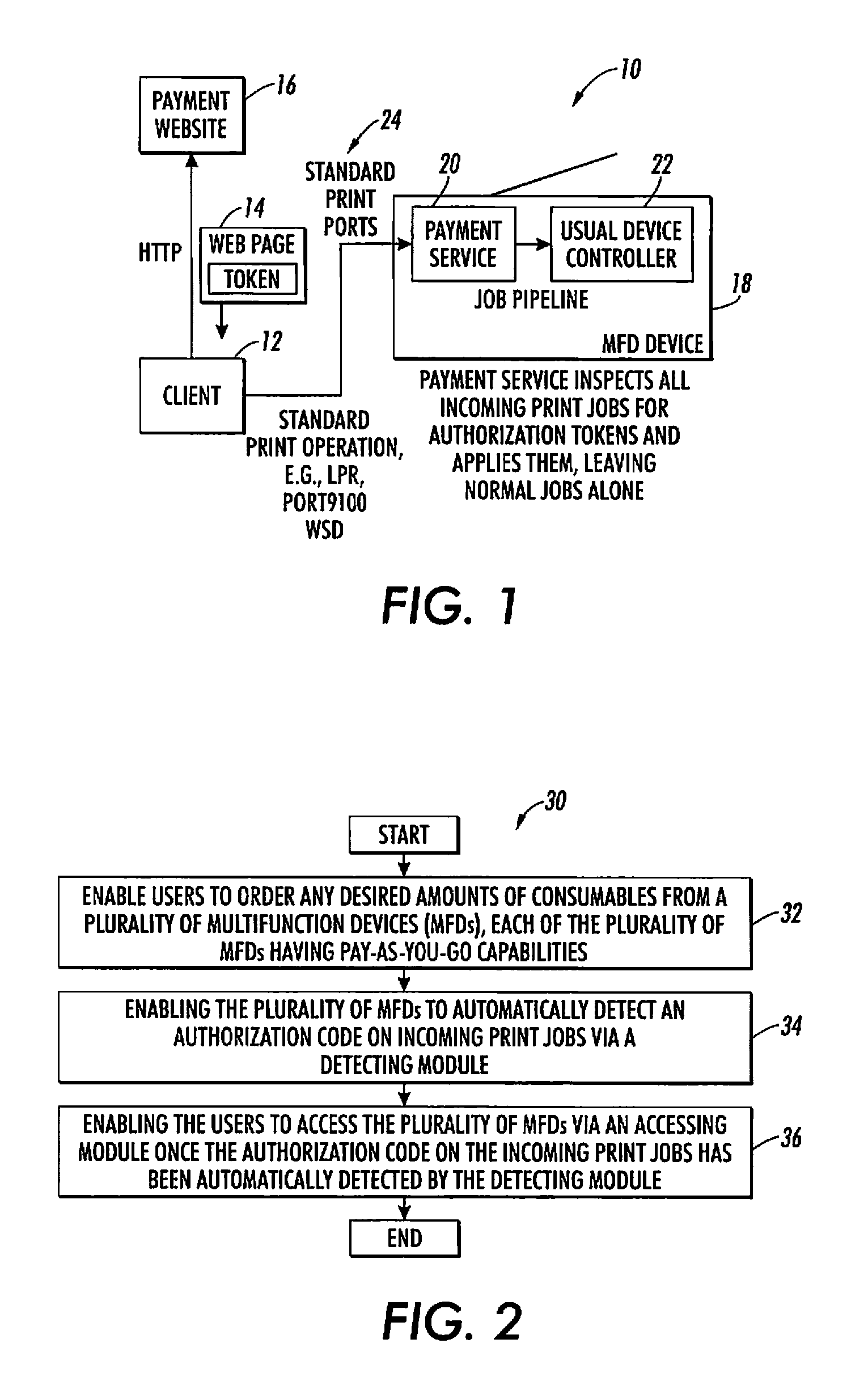 Method and system for transmitting proof of payment for "pay-as-you-go" multi-function devices