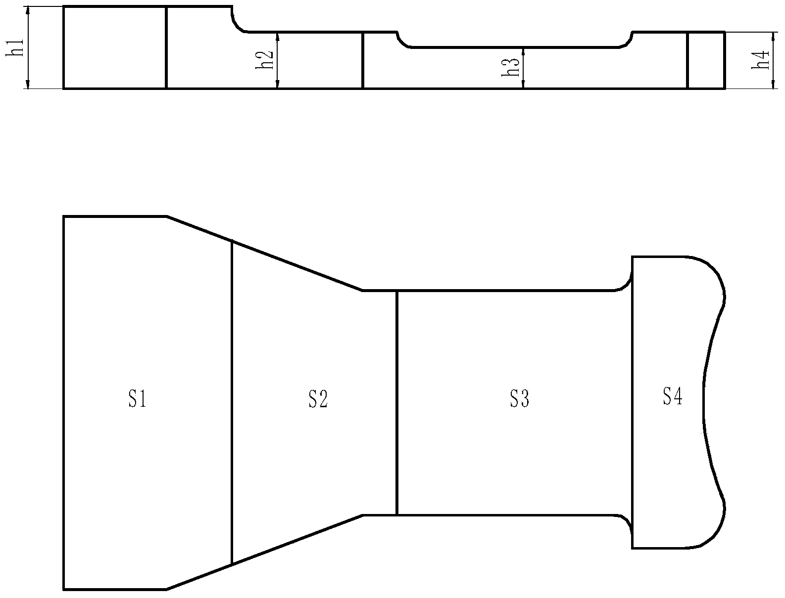 Loose tooling forging blank forming method of long-sheet complicated die forge piece