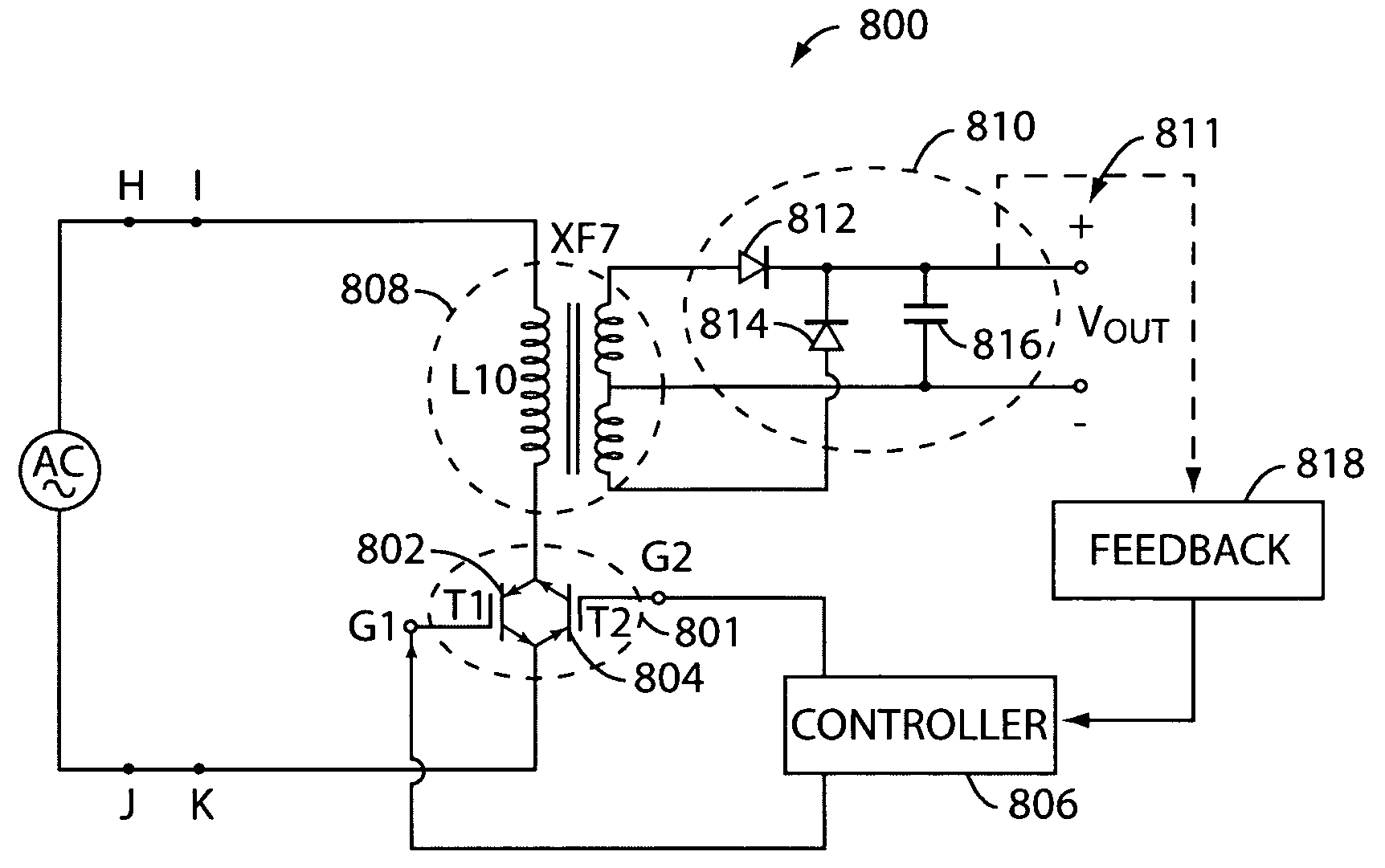 Switching power supply with direct conversion off AC power source