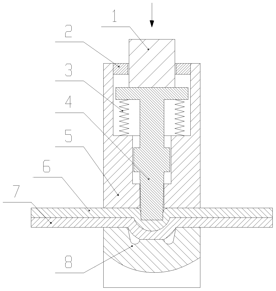 A kind of integral die friction rivetless connection method for lightweight plates