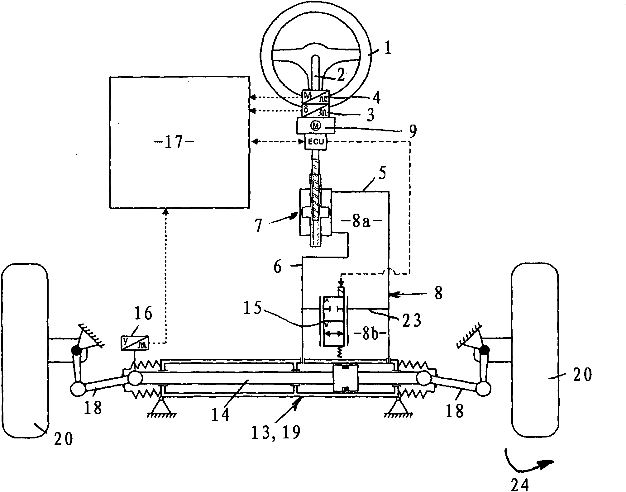 Vehicle steering system of the by-wire design type