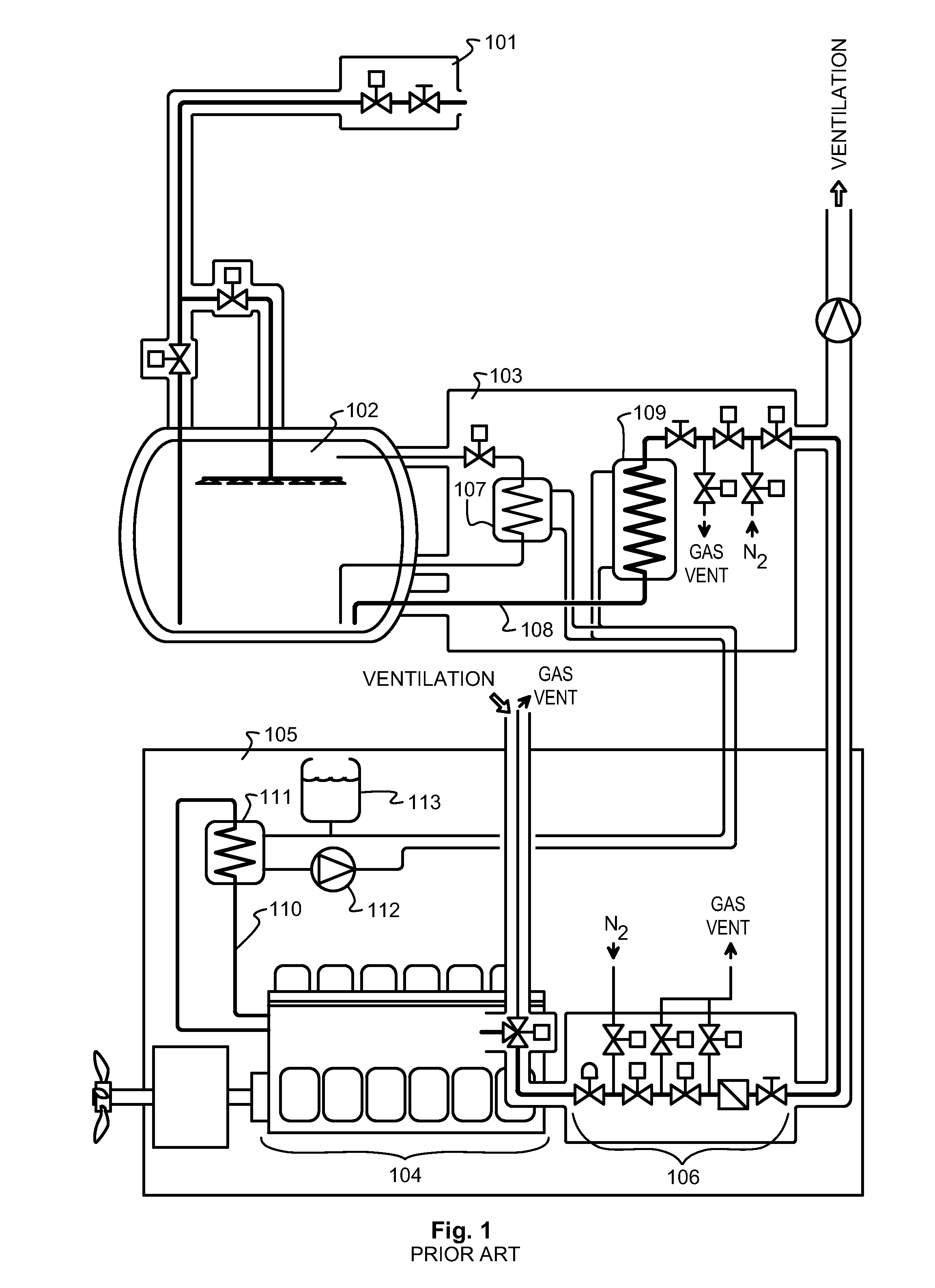Method and arrangement for waste cold recovery in a gas-fuelled sea-going vessel