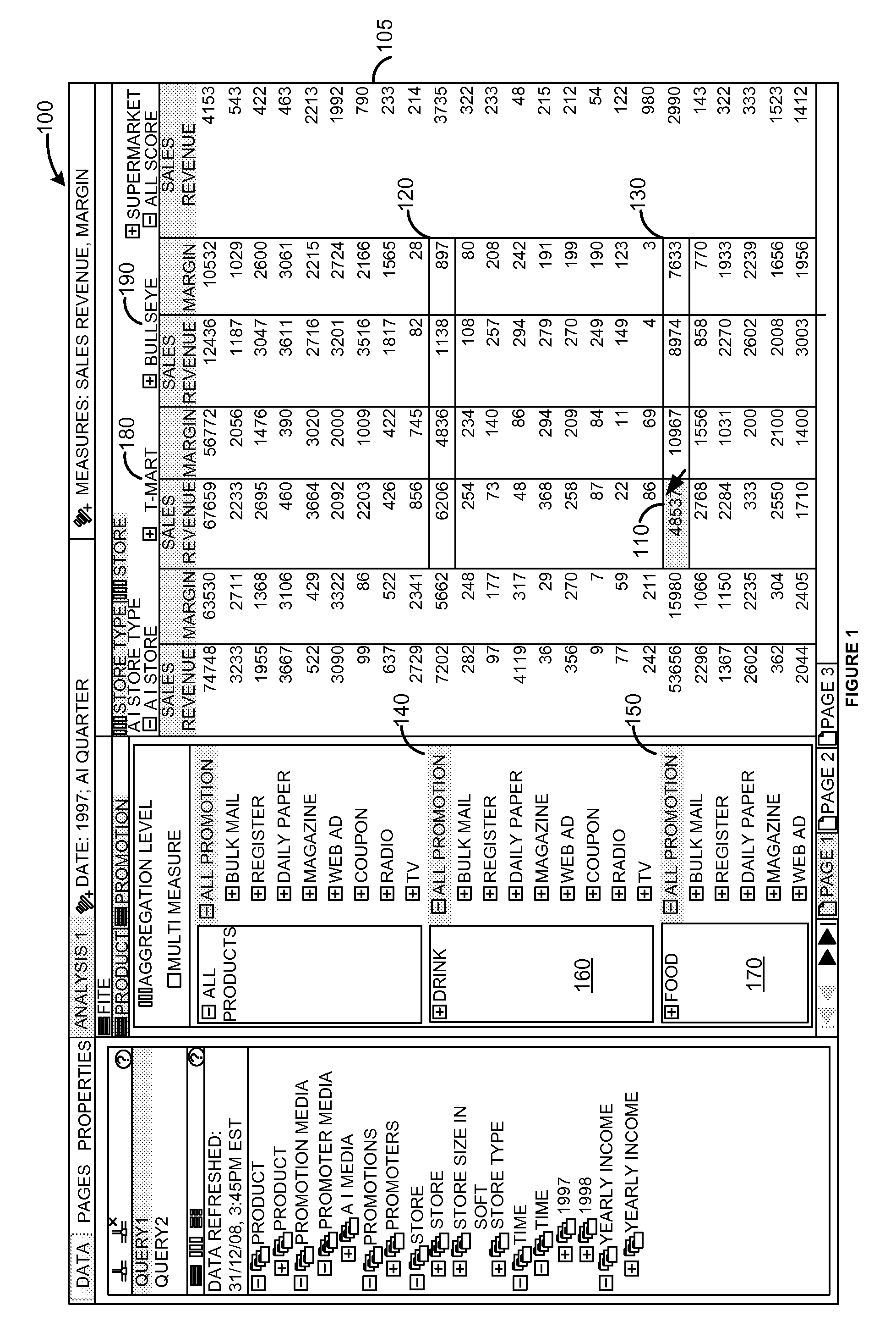 Aggregation level and measure based hinting and selection of cells in a data display