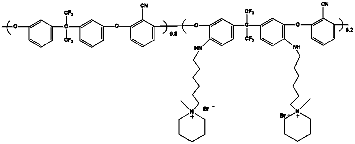 Long-chain branched poly(arylene ether nitrile) anion exchange membrane and preparation method thereof