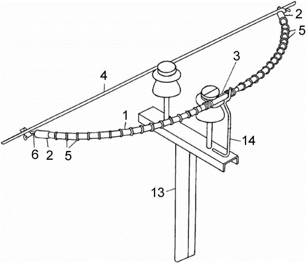 Lightning protection device with spring-type electrodes and power line provided with such a device