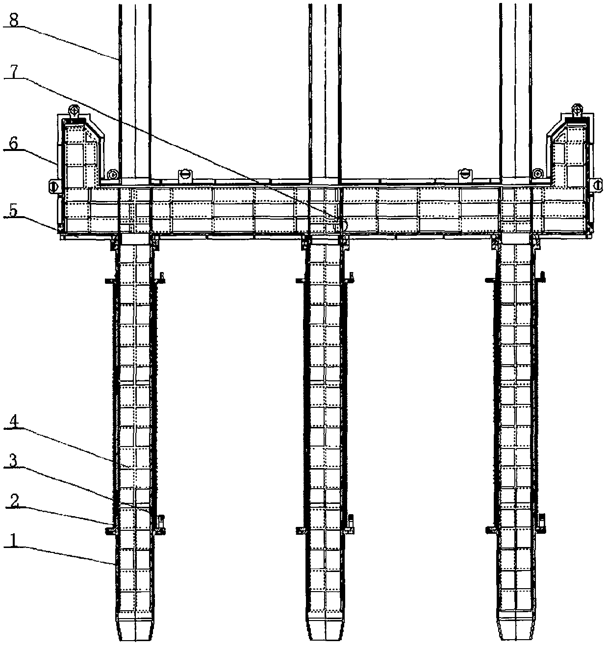 An underwater bearing platform, device and construction method for constructing an underwater bearing platform