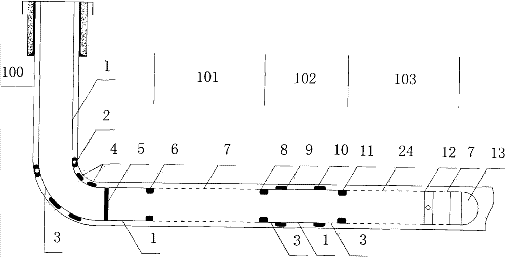 Well completion and oil production string of horizontal well and well completion and oil production processes thereof