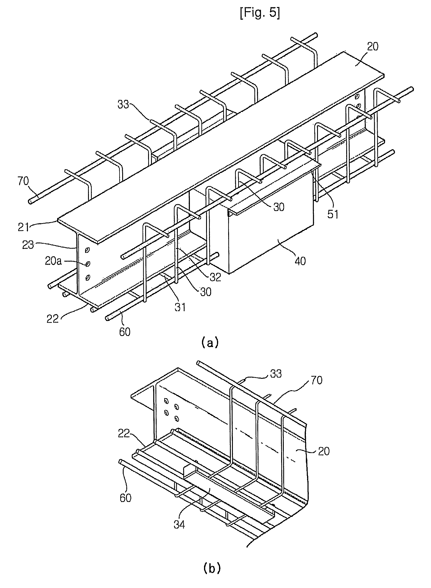 Mold-concrete composite crossbeam and construction method using the same