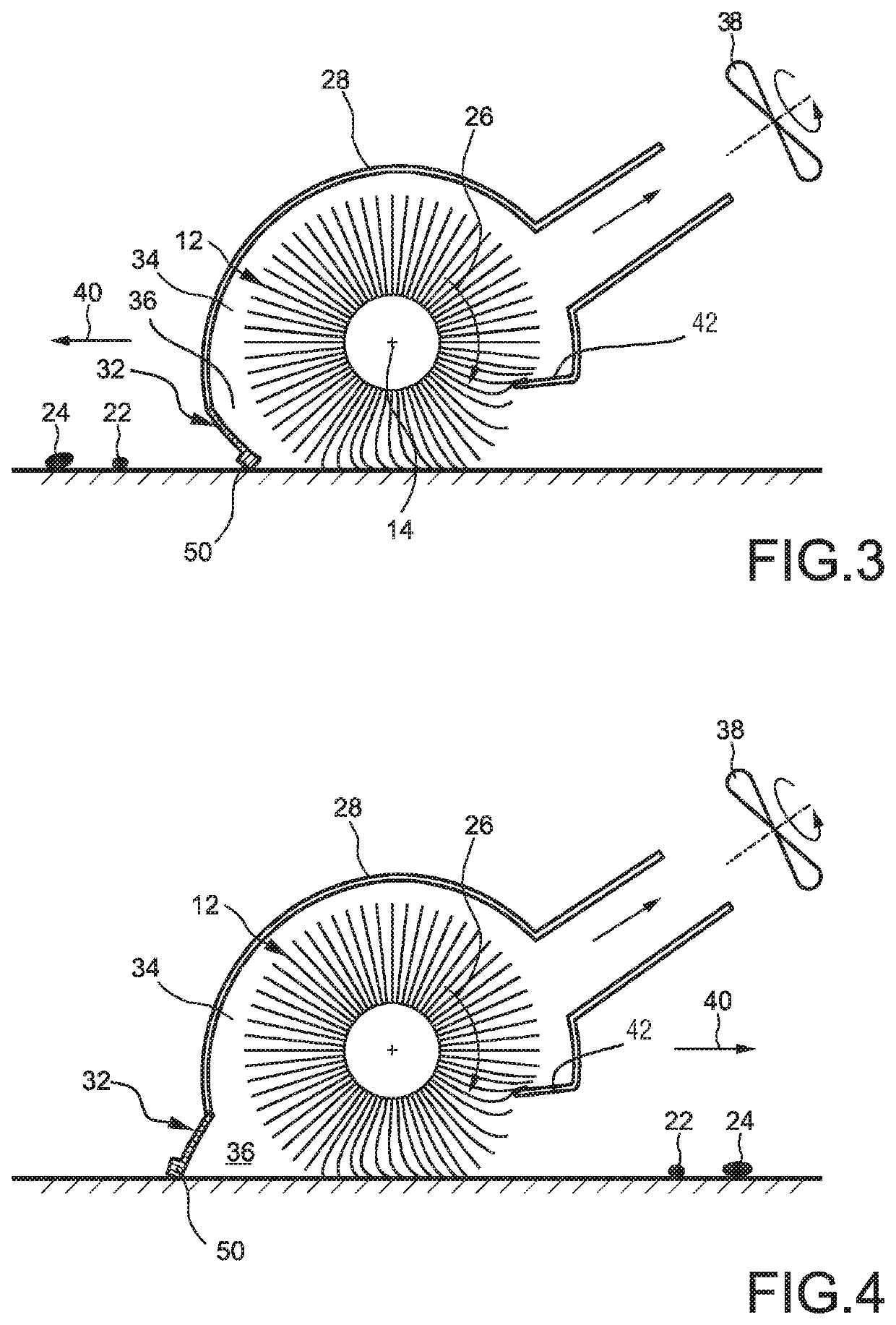 Nozzle arrangement of a cleaning device for cleaning a surface