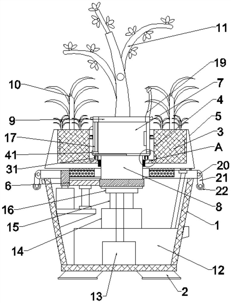 A gear-driven rotating ornamental flower pot that can be combined with various plants for planting