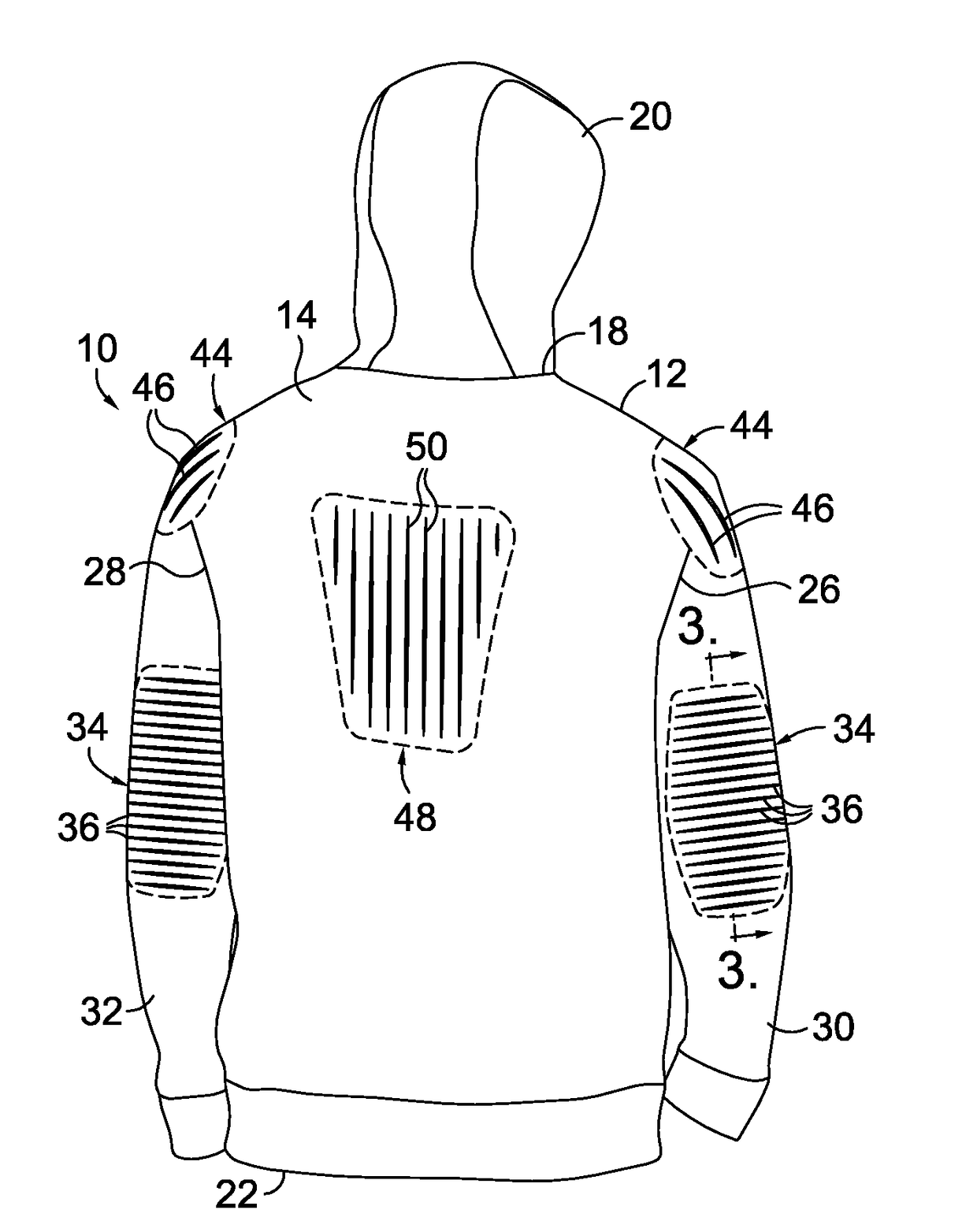 Garment having selected stretch zones