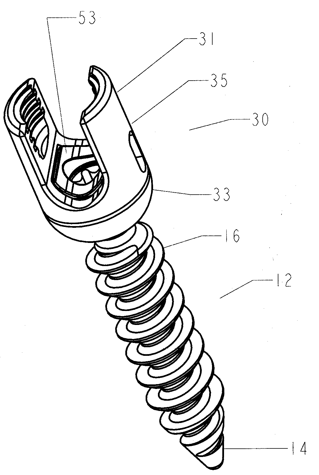 Thread-thru polyaxial pedicle screw system