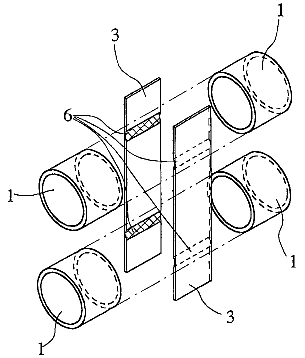 Mass flow meter composed of two measuring tubes with a connecting device between them
