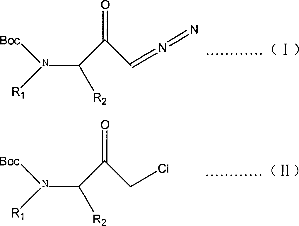 Prepn process of 1-chloro-3-(N-substituent)-tert-butyloxy formylamido-3-substituent-2-acetone