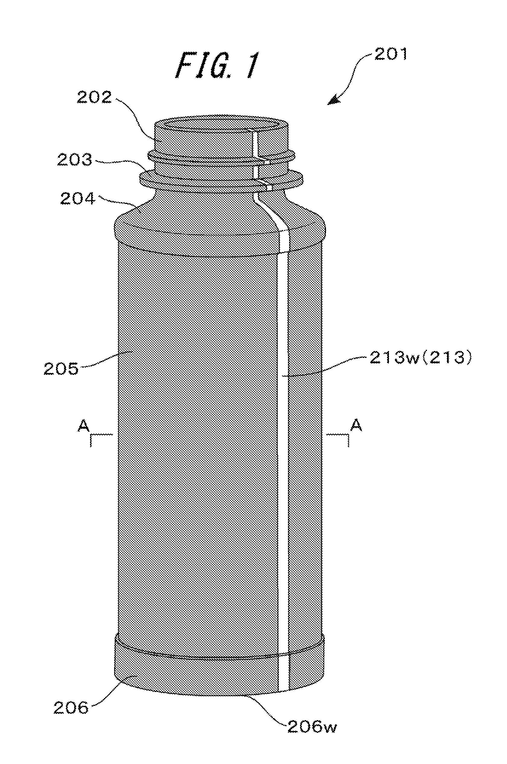 Synthetic resin container with window, preform, and method of injection molding preform