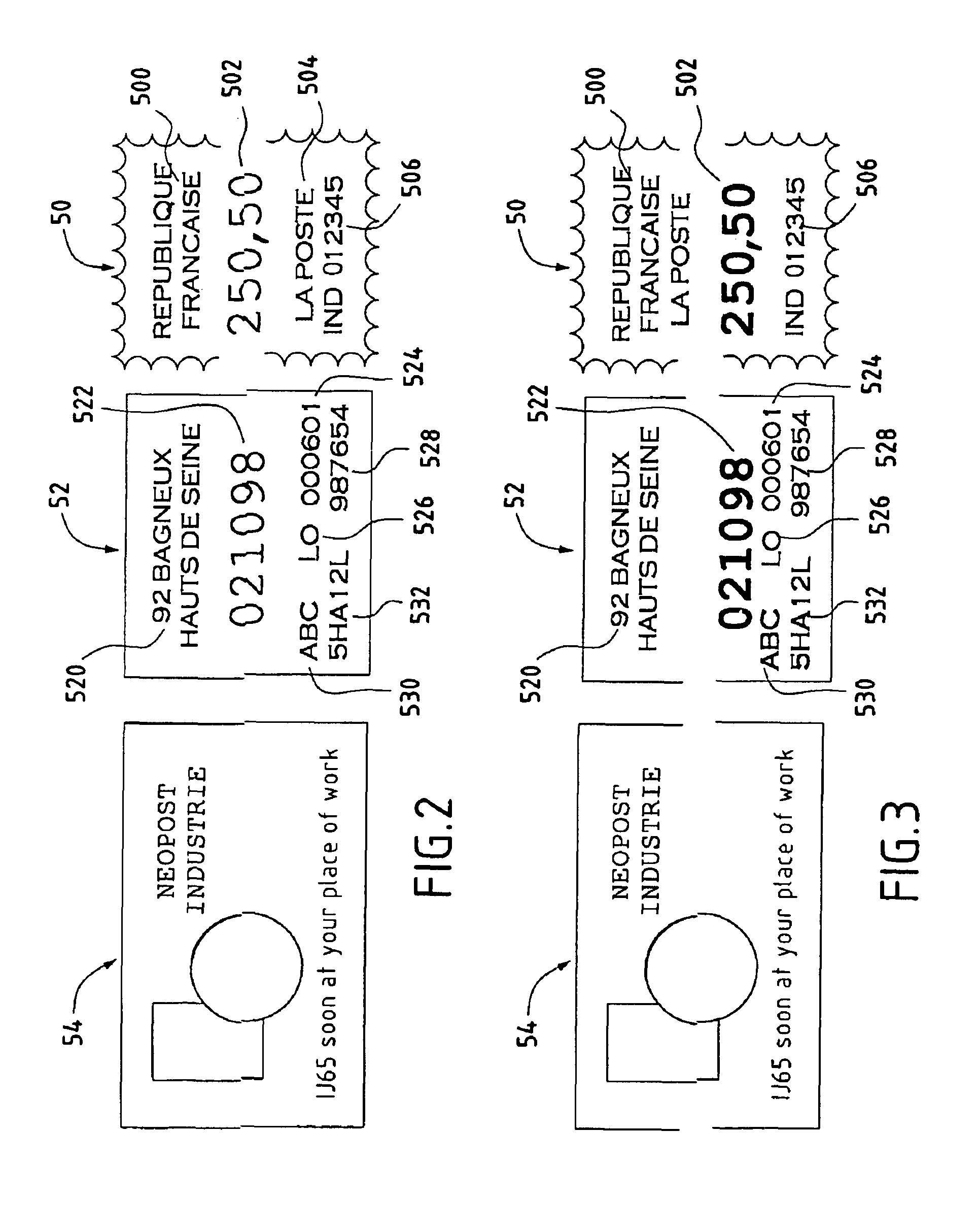 Postal printing device with facilitated reading
