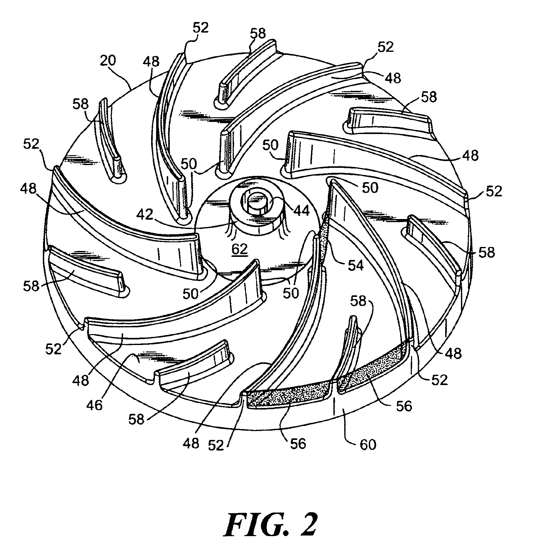 Impeller and a pressure support system and method using such an impeller