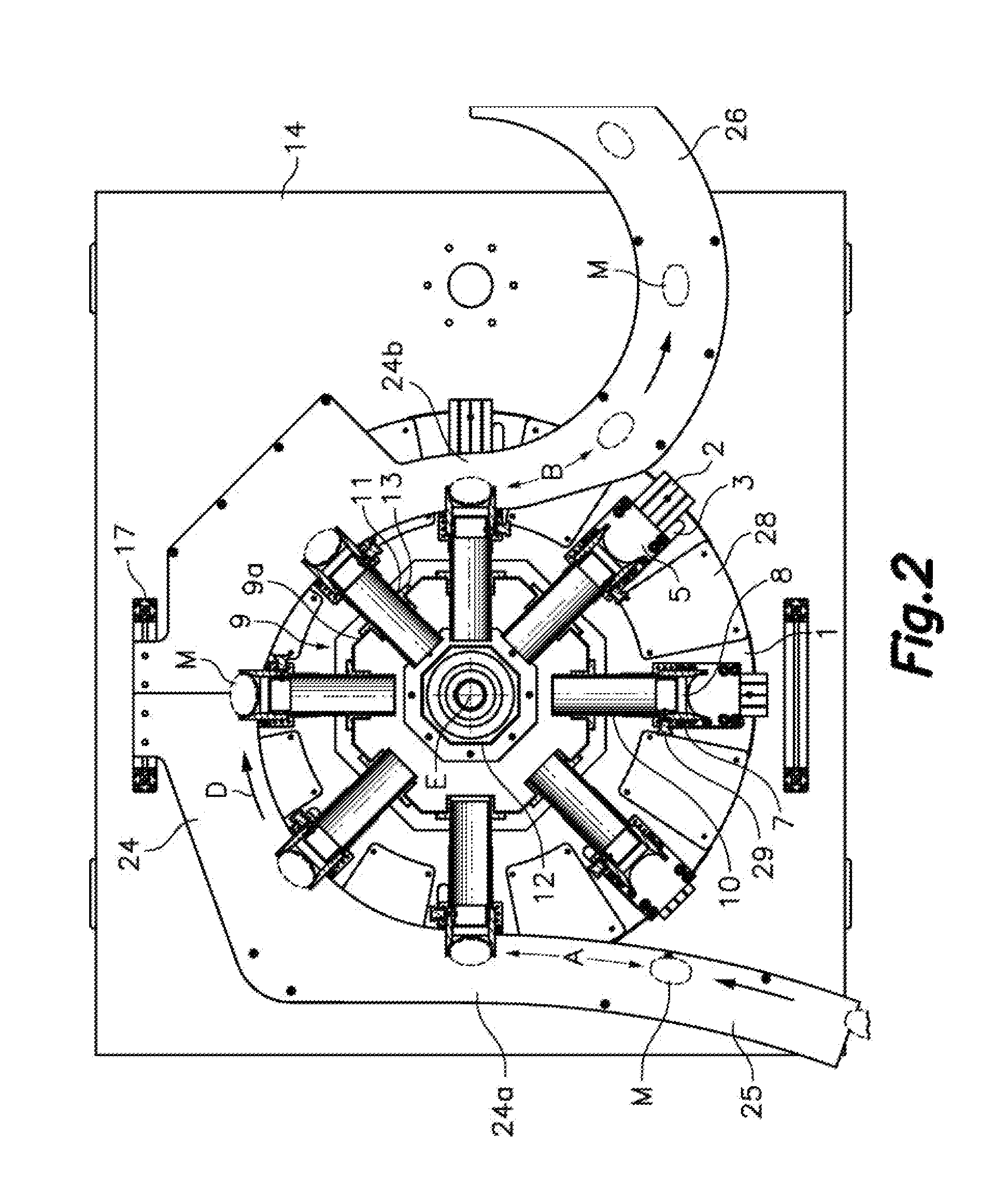 Rotary Conveyor with Change of Pitch for Transferring Containers