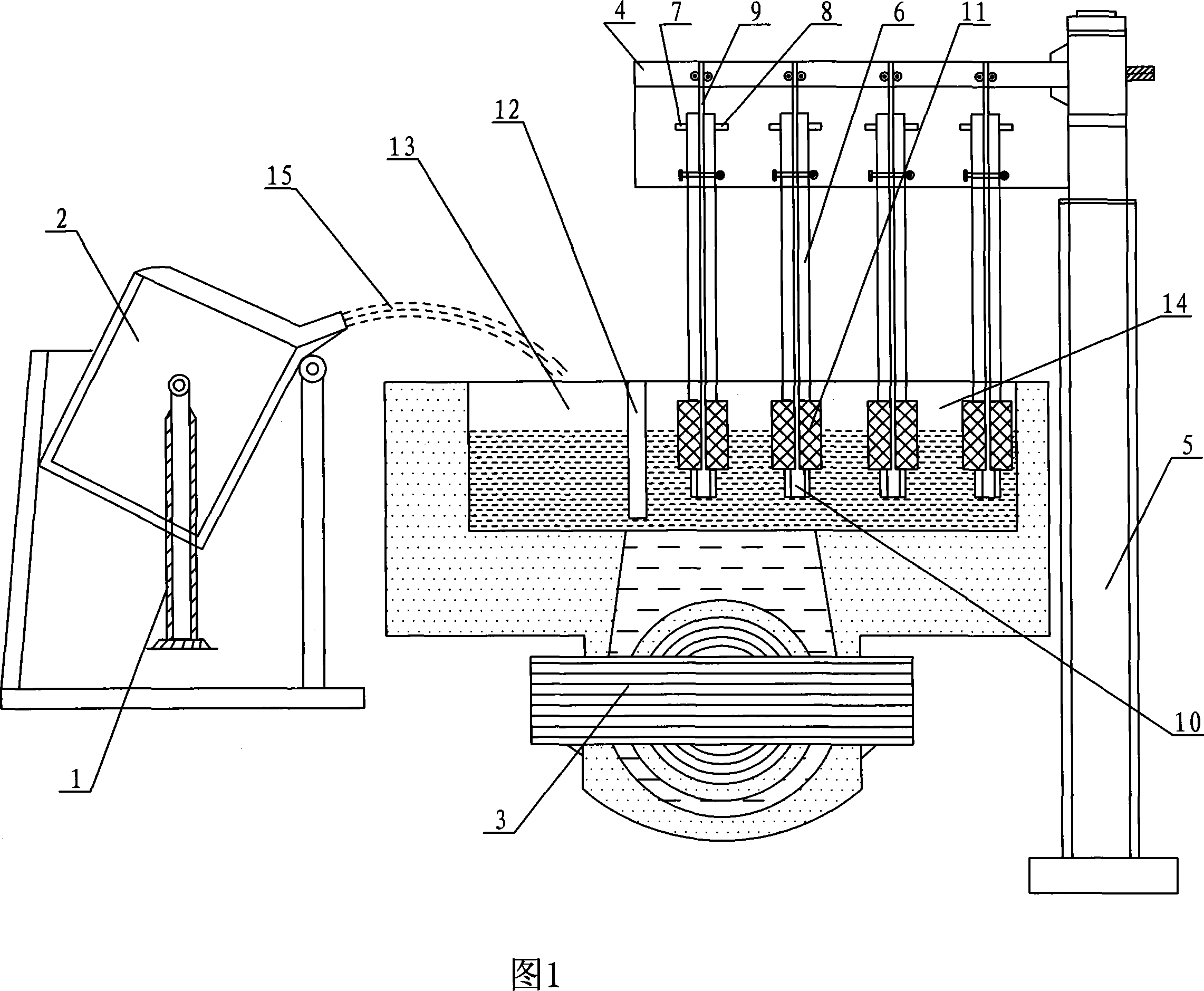 Upper-drawing casting device for the silicon bronze bar blank