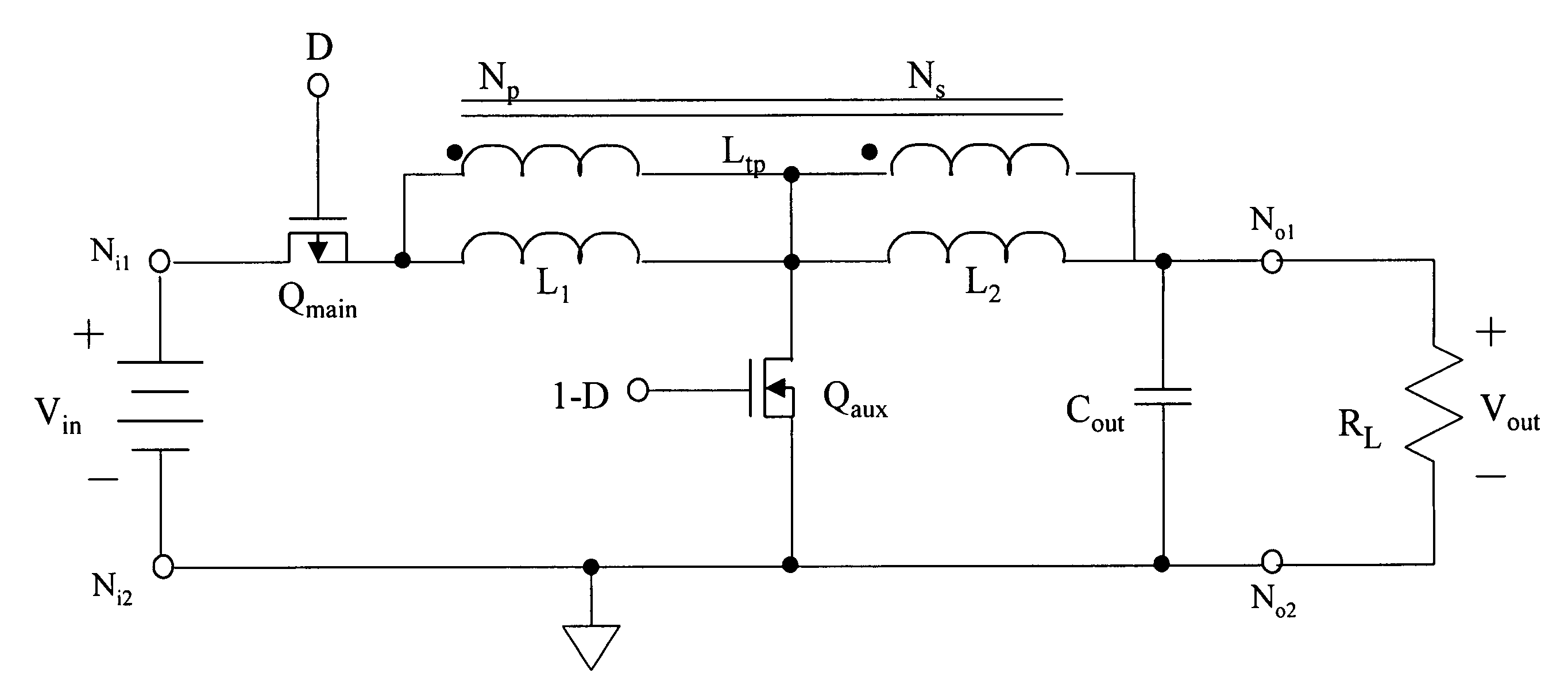 Power converter employing a tapped inductor and integrated magnetics and method of operating the same