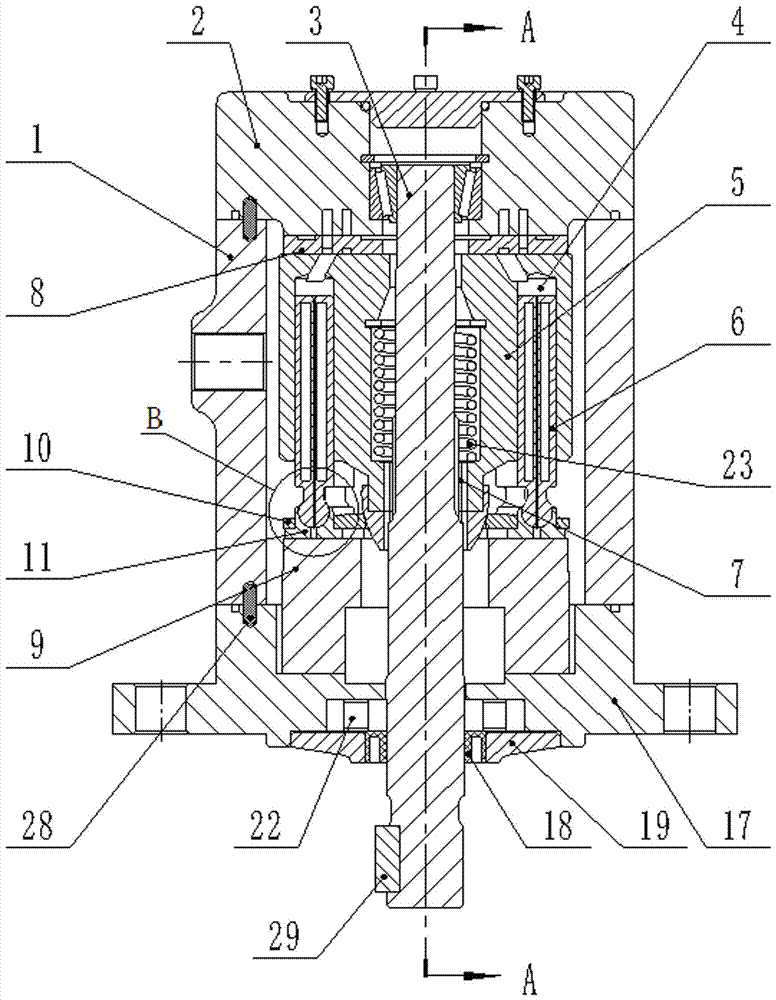 Axial piston variable pump with four oil ports and low-noise parallel distribution structure
