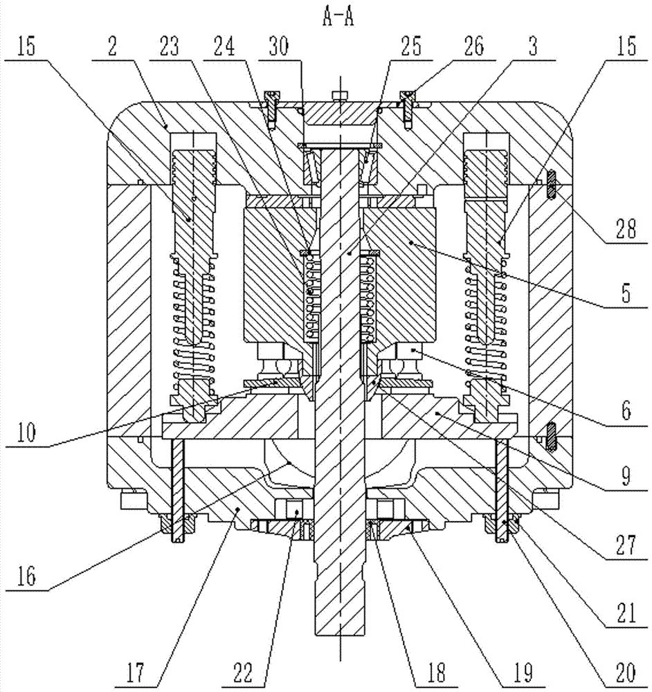 Axial piston variable pump with four oil ports and low-noise parallel distribution structure