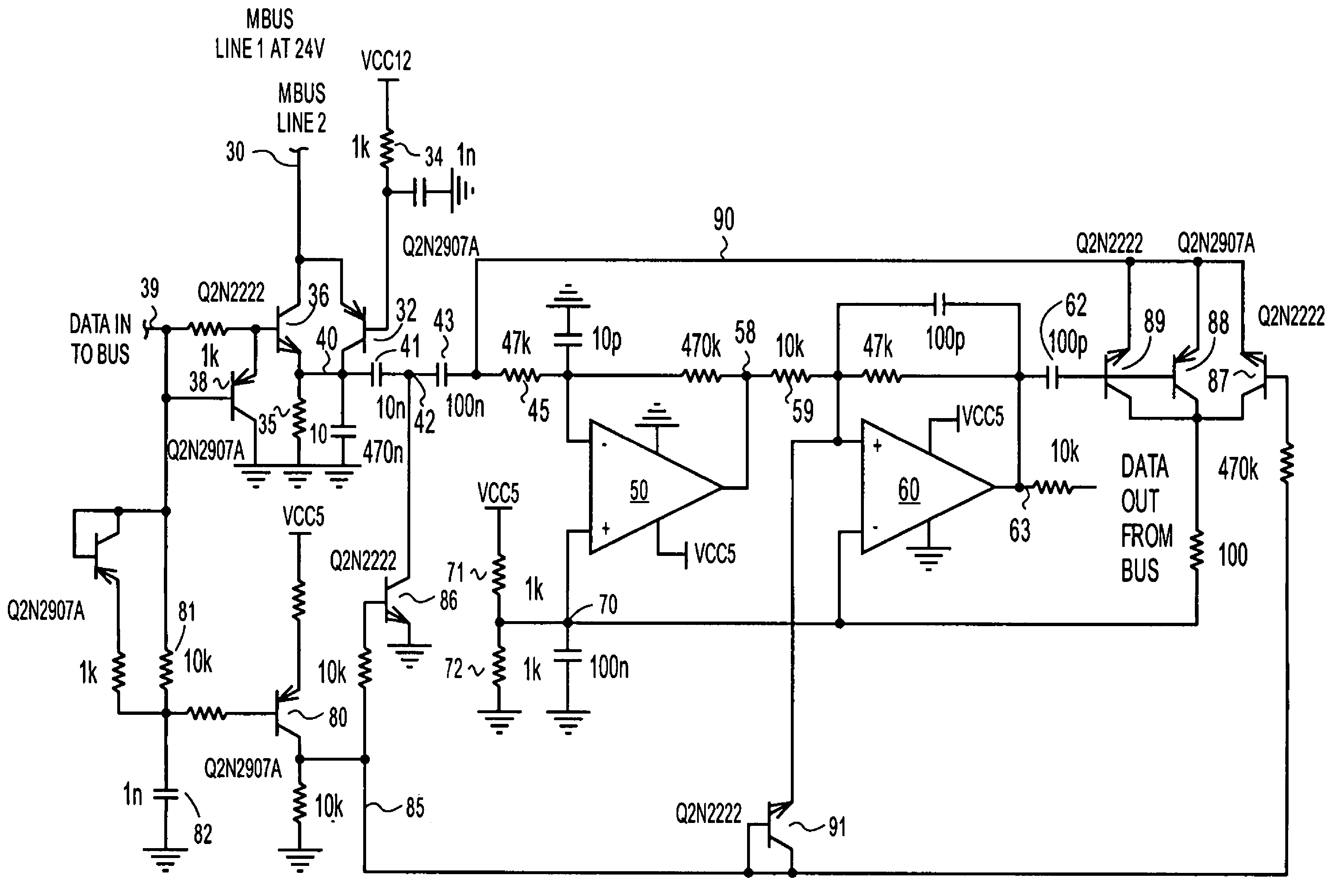 Receiver particularly for a meter-bus