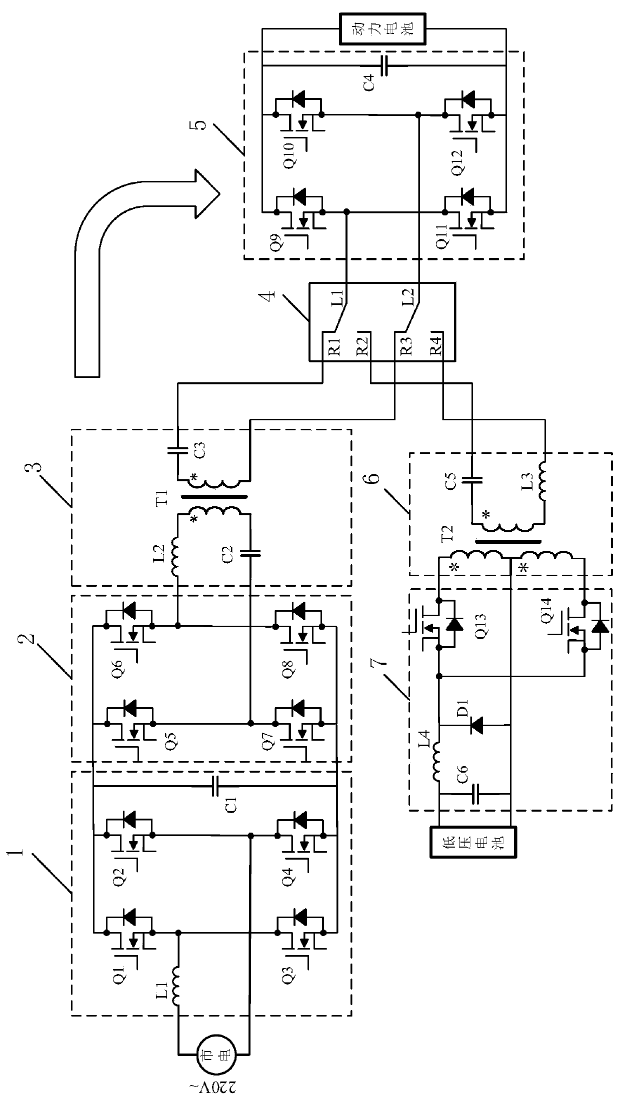 Vehicle-mounted charger, integrated circuit of vehicle-mounted DC/DC, and electric vehicle