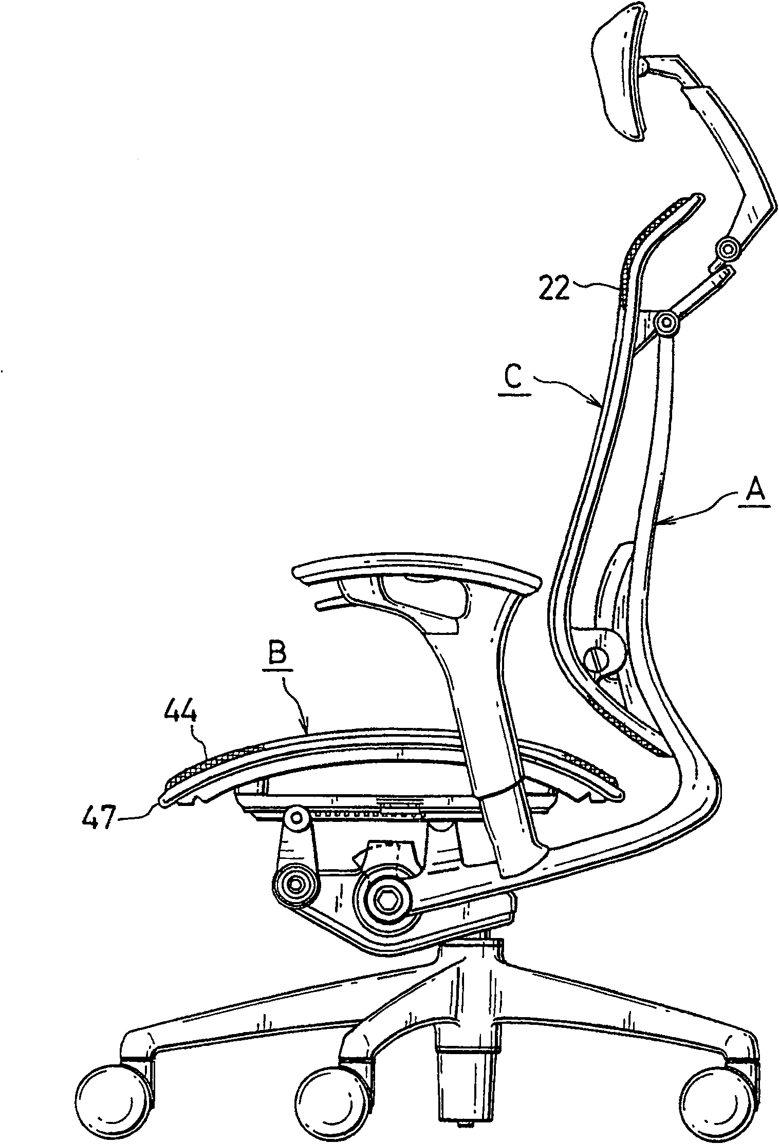 Construction for attaching net member to chair seat or backrest frame