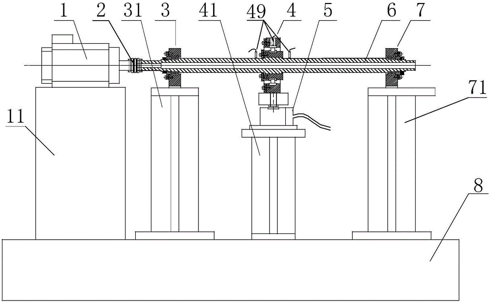 Test bench used for measuring radial bearing work clearance and method thereof