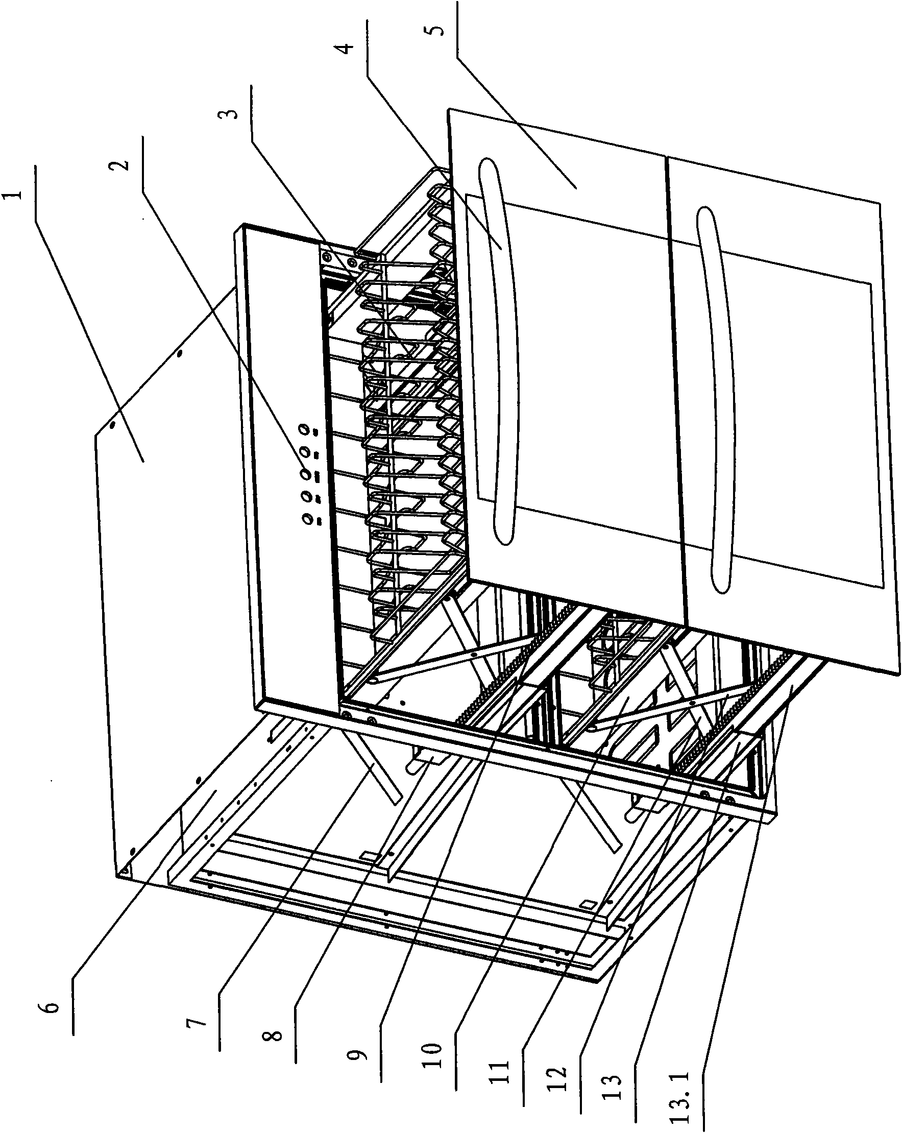 Sterilizing cabinet with electrical drawing and lifting device