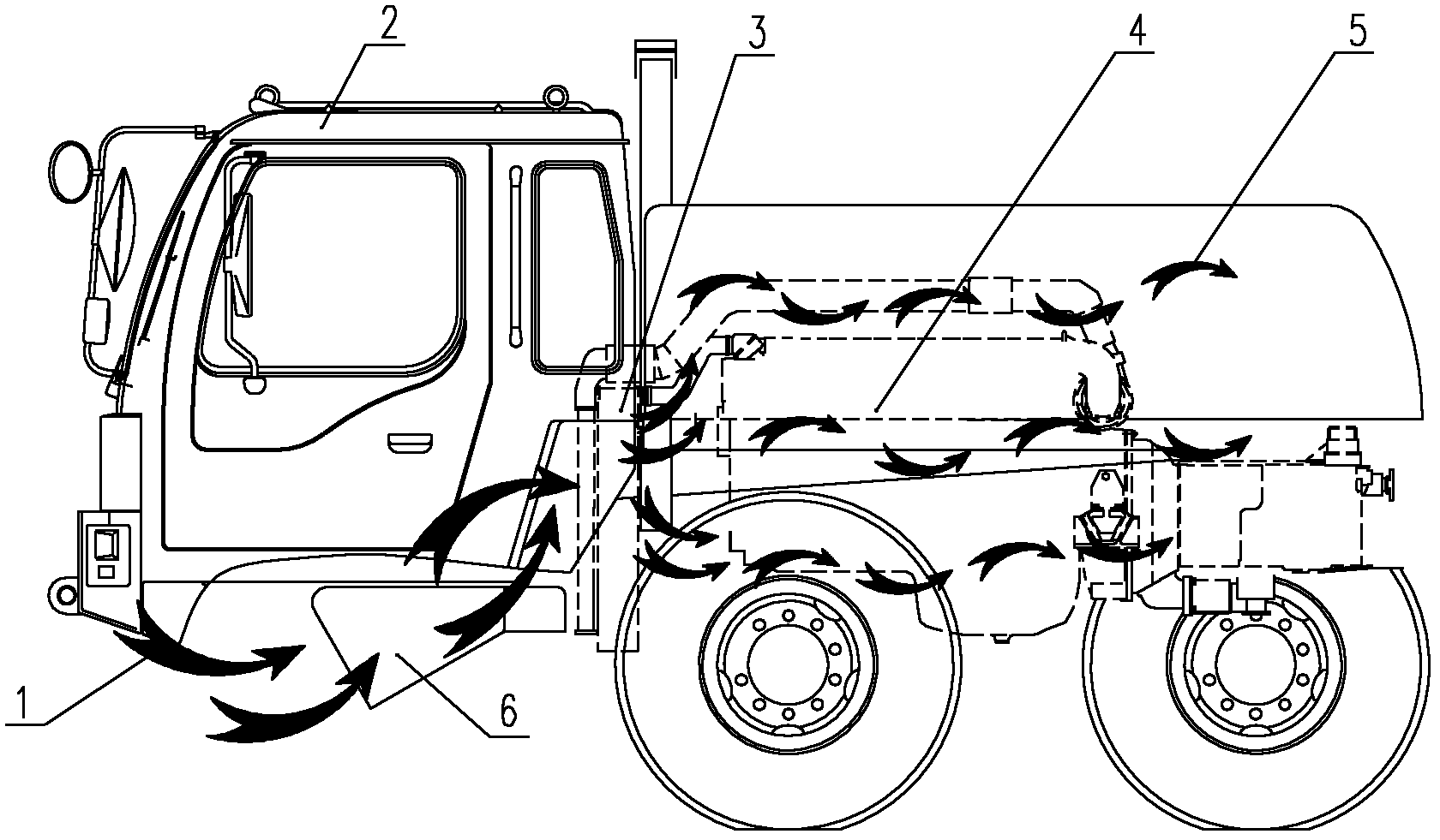 Heat-radiating system and crane