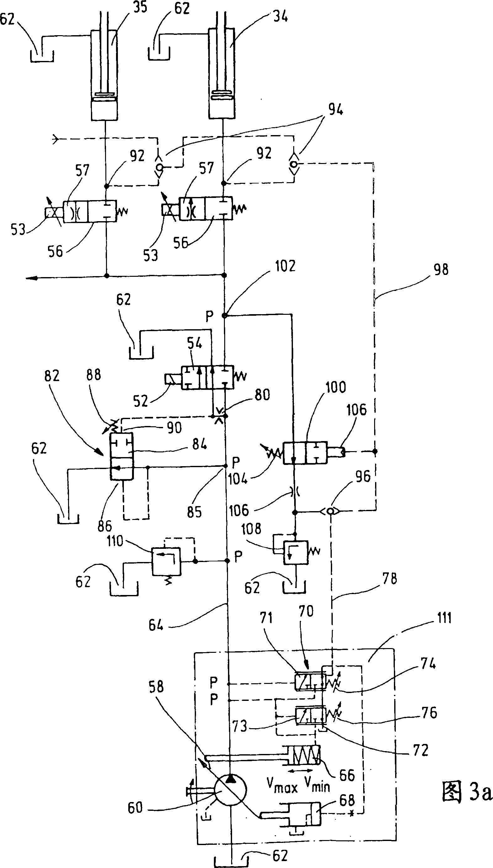 Hydraulic circuit arrangement, in particular for the drive of concrete distributor masts