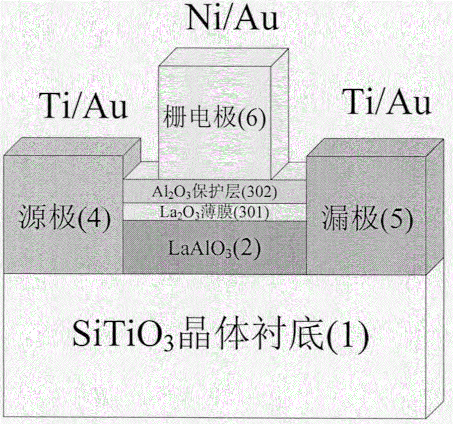 LaAlO3/SrTiO3 heterojunction field effect transistor based on La-based gate and manufacturing method