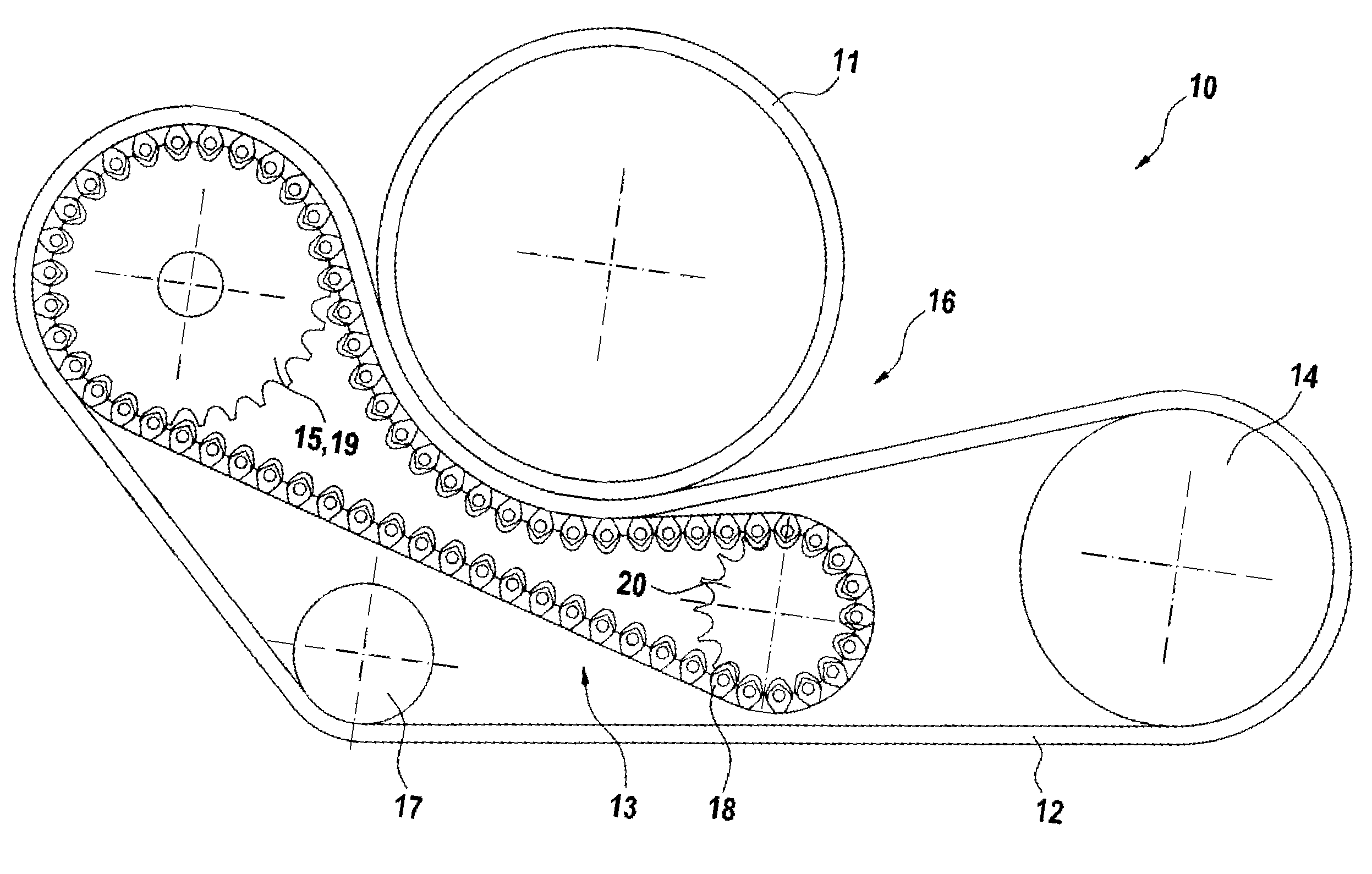 Support Chain with Wear Protection for a Support Device for Separating Substances Having Different Flowabilities