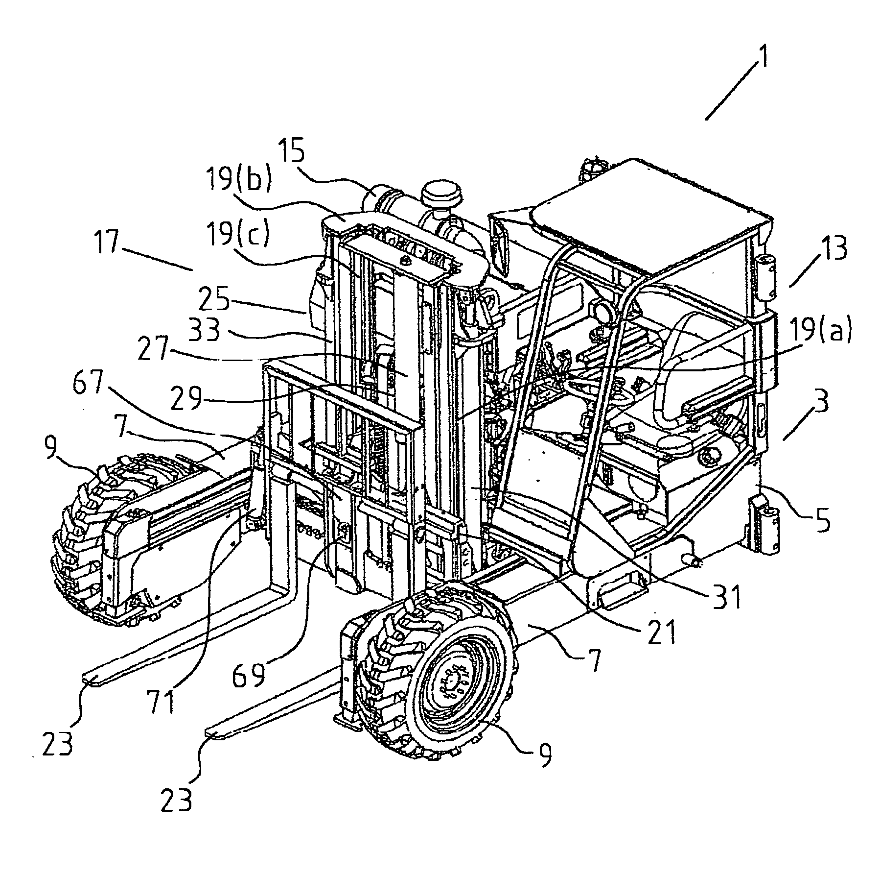 Truck mounted forklift with double-acting freelift mast