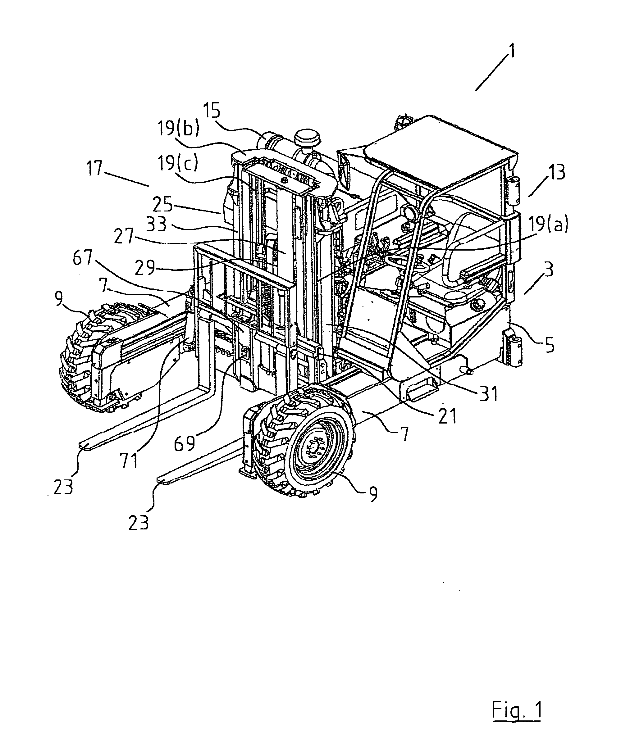 Truck mounted forklift with double-acting freelift mast