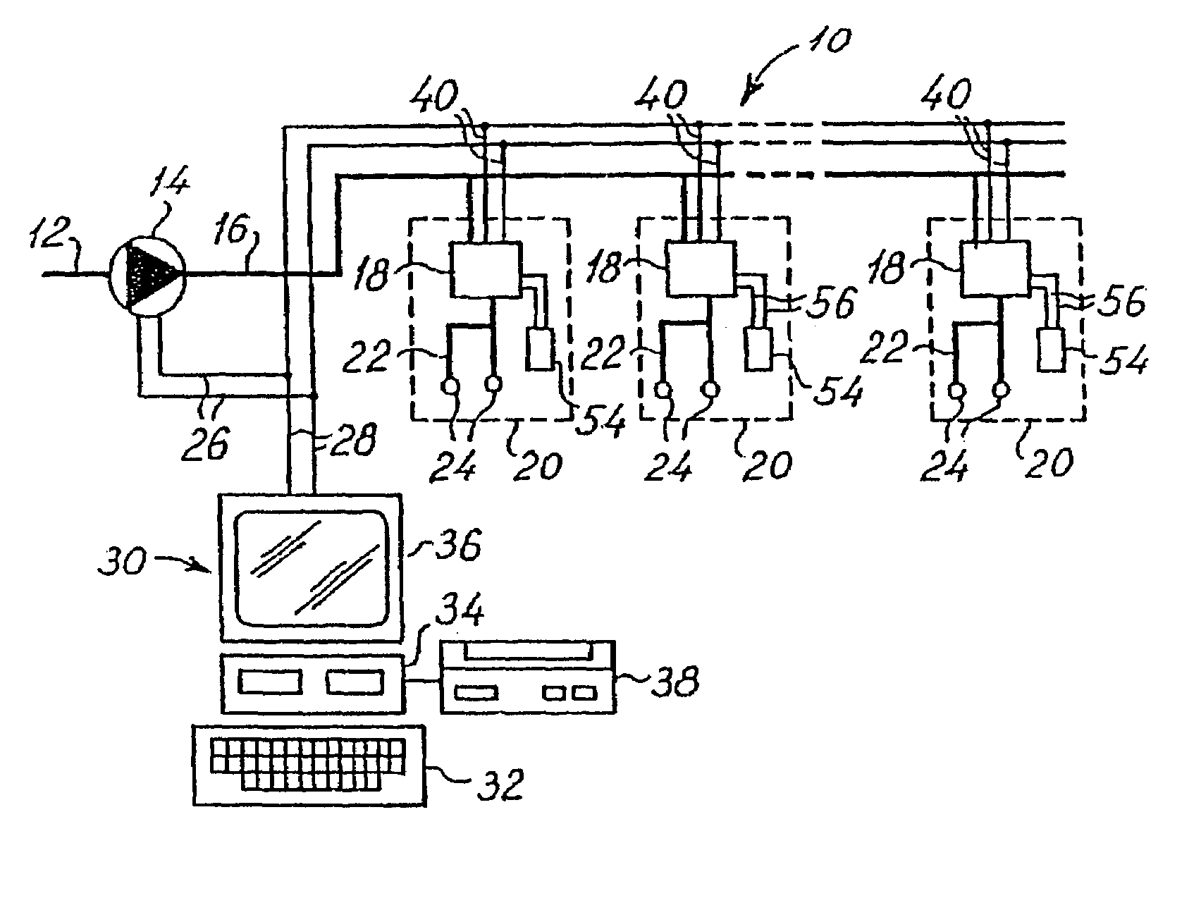 Two-wire controlling and monitoring system for the irrigation of localized areas of soil