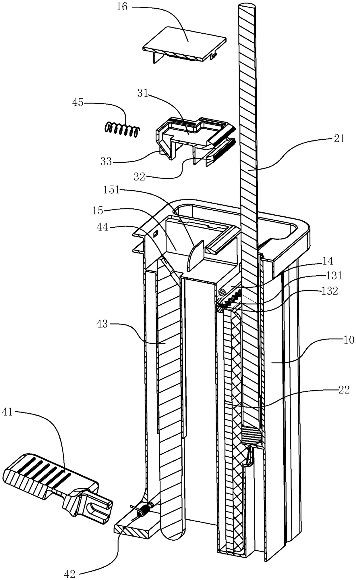 Water squeezing device for flat mop