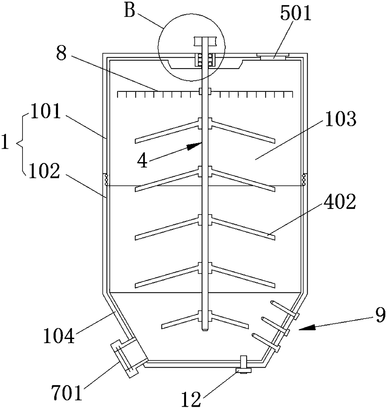 Vertical solid organic matter fermentation tank